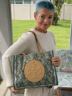 Tory Burch Ella Printed Tote Blue Dream Paisley Floral Paisley
